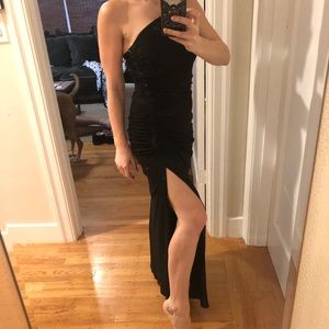 Black high slit Laundry by Shelli Segal dress